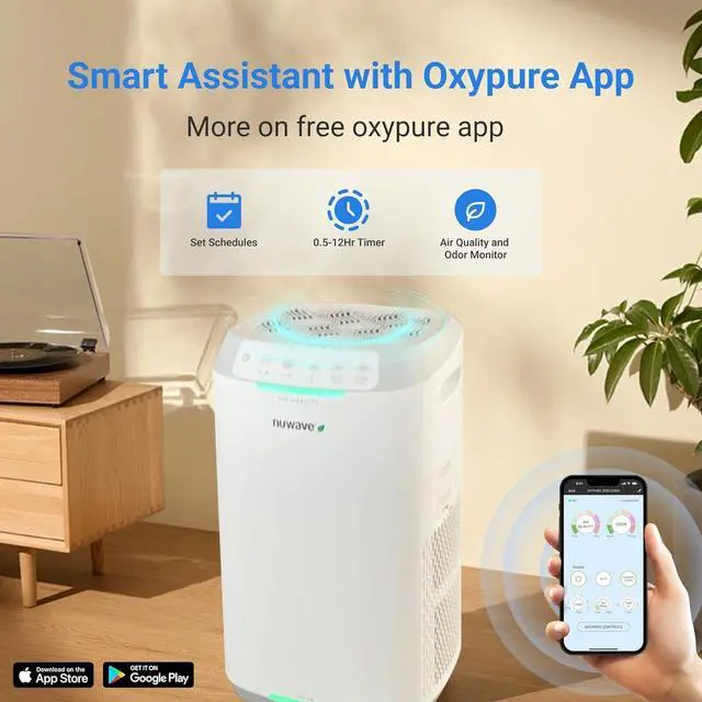 Alt view image 6 of 7 - Nuwave Oxypure Zero E500 Air Purifier with Washable Reusable Filters for Large Room | Smart Air Cleaners 99.9% Removal 0.1 Micron Particles | Sleep Mode, 6 Fan Speed & Timer, App Control