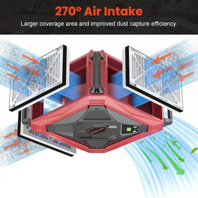 Alt view image 2 of 7 - Abestorm 1080 CFM Intake Air Filtration System, 270 Degree Workshop Dust Collector with Remote Control, Ceiling Mounted for Woodworking Shops and Garage, 2-speed Adjustment, DecDust 1080