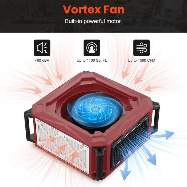 Alt view image 3 of 7 - Abestorm 1080 CFM Intake Air Filtration System, 270 Degree Workshop Dust Collector with Remote Control, Ceiling Mounted for Woodworking Shops and Garage, 2-speed Adjustment, DecDust 1080