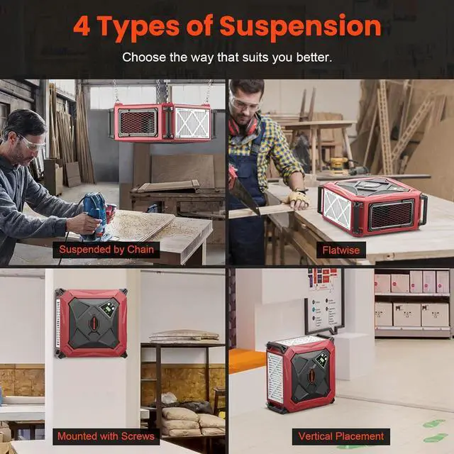 Alt view image 4 of 7 - Abestorm 1080 CFM Intake Air Filtration System, 270 Degree Workshop Dust Collector with Remote Control, Ceiling Mounted for Woodworking Shops and Garage, 2-speed Adjustment, DecDust 1080