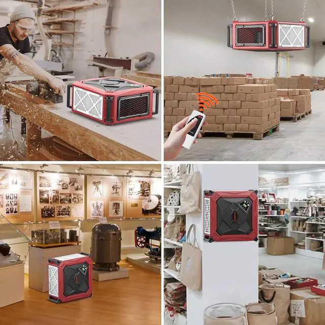 Alt view image 6 of 7 - Abestorm 1080 CFM Intake Air Filtration System, 270 Degree Workshop Dust Collector with Remote Control, Ceiling Mounted for Woodworking Shops and Garage, 2-speed Adjustment, DecDust 1080