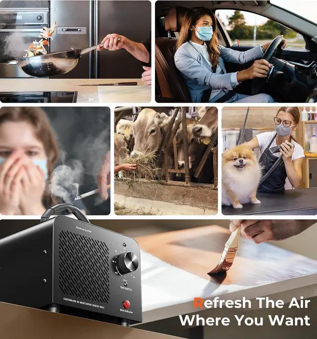 Alt view image 6 of 7 - Ozone Generator 48,000mg, Commercial Ozone Machine Odor Removal, High Capacity O3 Ionizer Air Purifier Deodorizer, Portable Mini for Car, Home, Smoke, Pets, Industrial, for 4000 Square Feet -Black