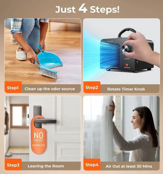 Alt view image 7 of 7 - Ozone Generator 48,000mg, Commercial Ozone Machine Odor Removal, High Capacity O3 Ionizer Air Purifier Deodorizer, Portable Mini for Car, Home, Smoke, Pets, Industrial, for 4000 Square Feet -Black