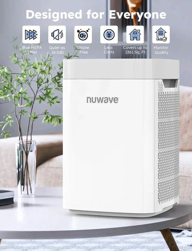 Alt view image 2 of 7 - Nuwave Air Purifiers for Home Bedroom Up to 1361 Sq Ft, Portable Air Purifier with Air Quality Sensor, H13 True HEPA & Carbon Filter Captures Pet Hair Dust Smoke,18dB, Energy Star Certified