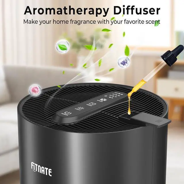 Alt view image 2 of 7 - FITNATE Air Purifiers for Home Large Room Up to 1076 Ft² with Aromatherapy, H13 True HEPA Air Purifier for Pets, Quiet Air Cleaner for Smoke Dust Pollen Pet Dander Odor, with Night Light,Timer, Black