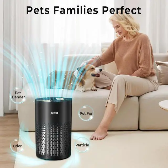 Alt view image 4 of 7 - FITNATE Air Purifiers for Home Large Room Up to 1076 Ft² with Aromatherapy, H13 True HEPA Air Purifier for Pets, Quiet Air Cleaner for Smoke Dust Pollen Pet Dander Odor, with Night Light,Timer, Black
