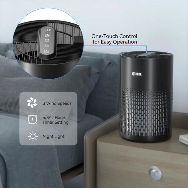 Alt view image 7 of 7 - FITNATE Air Purifiers for Home Large Room Up to 1076 Ft² with Aromatherapy, H13 True HEPA Air Purifier for Pets, Quiet Air Cleaner for Smoke Dust Pollen Pet Dander Odor, with Night Light,Timer, Black