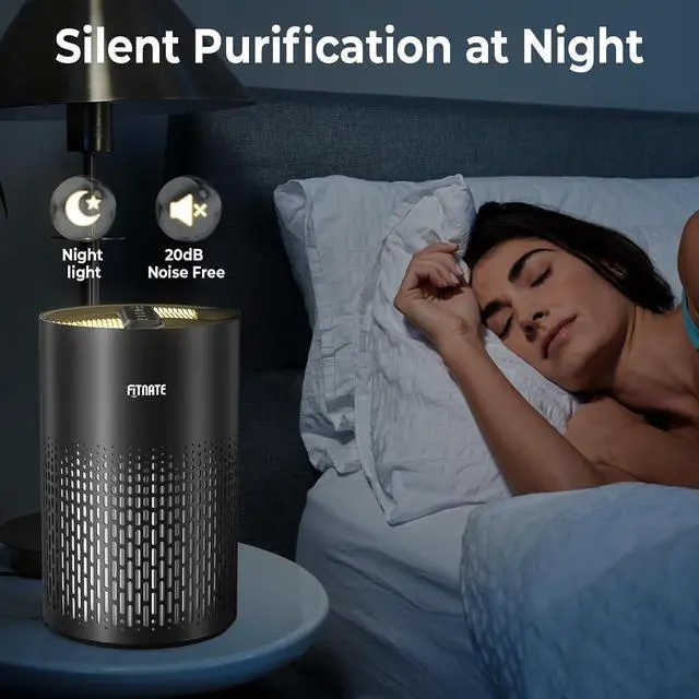 Alt view image 6 of 7 - FITNATE Air Purifiers for Home Large Room Up to 1076 Ft² with Aromatherapy, H13 True HEPA Air Purifier for Pets, Quiet Air Cleaner for Smoke Dust Pollen Pet Dander Odor, with Night Light,Timer, Black