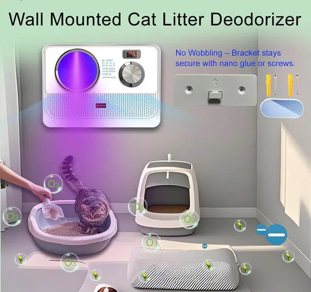 Alt view image 4 of 7 - 3-in-1 Air Purifier, Cat Litter Deodorizer, Air Freshener for Home with Ozone, Ionizer, U Light  Reduce Pets Poof Odor, Litter Smell, Smoke, Dust,Plug-in to Use