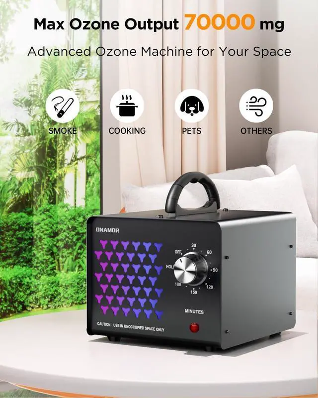 Alt view image 2 of 7 - ONAMOR Ozone Generator Odor Eliminator 70000mg, High Capacity Ozone Machine Odor Removal Up to 6000 Sq.Ft, Ionizer Ozonator for Smoke, Car, Basement And Pet Room, Black