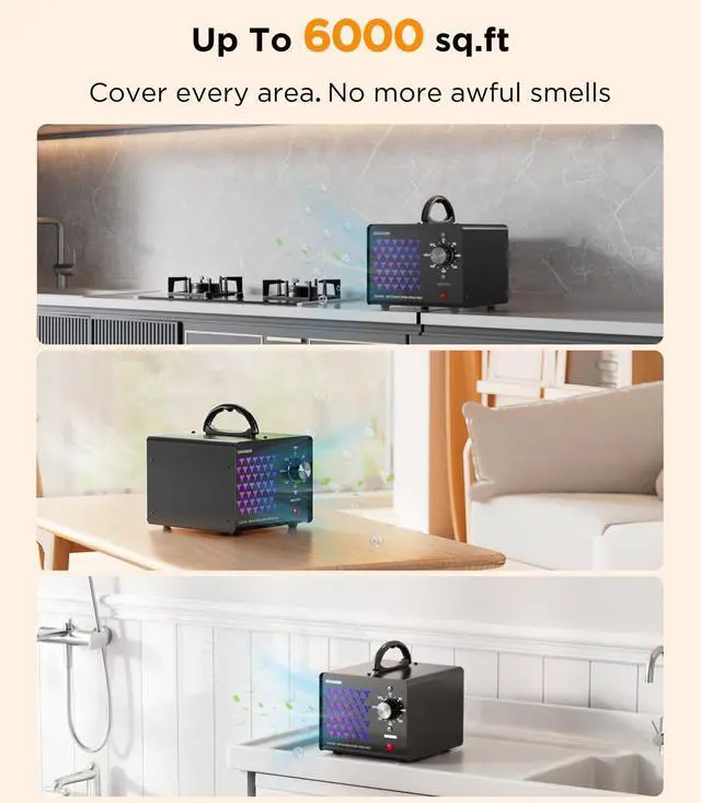 Alt view image 3 of 7 - ONAMOR Ozone Generator Odor Eliminator 70000mg, High Capacity Ozone Machine Odor Removal Up to 6000 Sq.Ft, Ionizer Ozonator for Smoke, Car, Basement And Pet Room, Black