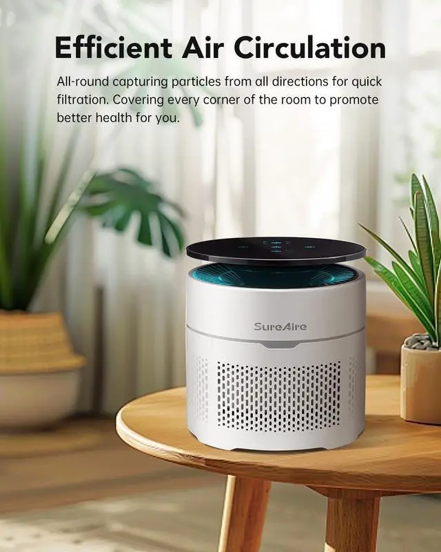 Alt view image 4 of 4 - Air Purifiers with 360° Circulate Purification, True HEPA H13 Air Cleaner for Bedroom Office, Filters Smoke, Pet Dander, Cat Pee Smell, Odor, Pollen, Dust, Portable Desktop Size, Design in the USA