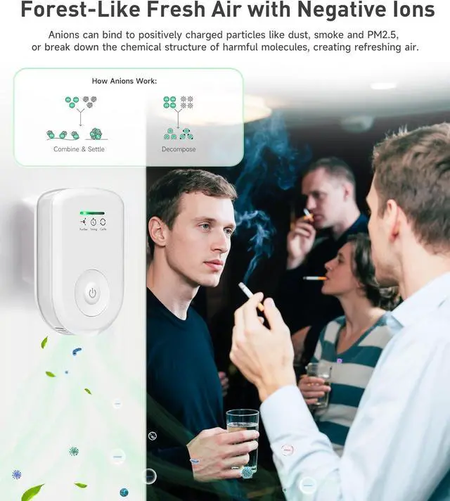 Alt view image 3 of 6 - 2 Pack Air Purifiers Plug In Wall for Home, Ozone Odor Eliminator Air Ionizer with Negative Ions for Strong Odors, Pet Deodorizer for Dog Cat and Smoke Smell in Small Room Bedroom Bathroom Kitchen