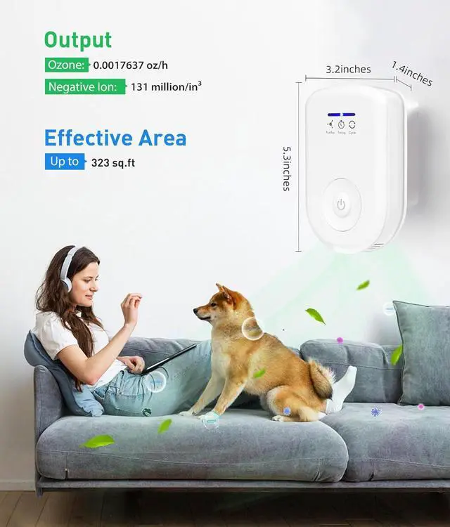 Alt view image 5 of 6 - 2 Pack Air Purifiers Plug In Wall for Home, Ozone Odor Eliminator Air Ionizer with Negative Ions for Strong Odors, Pet Deodorizer for Dog Cat and Smoke Smell in Small Room Bedroom Bathroom Kitchen