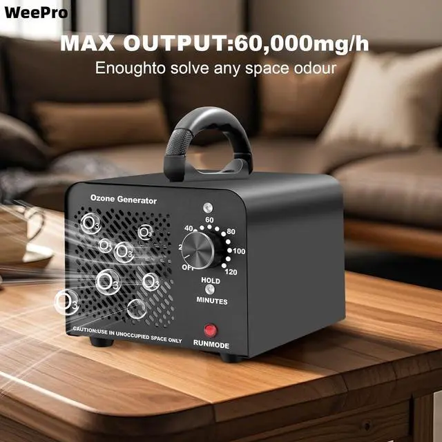 Alt view image 2 of 7 - Ozone Generator 60,000mg/h, Air Purifier for Home, Pets, and Car, Covers Up to 2800 Sq Ft, Odor Eliminator with Overheat Protection