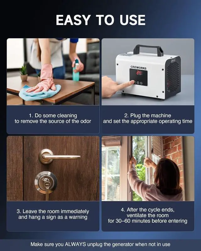 Alt view image 5 of 7 - CREWORKS Digital Ozone Generator, 5000 mg/h High Capacity Ozone Machine for Car Home Smoke Pet Odor Removal, Commercial Ozone Odor Eliminator Air Purifier with Adjustable Settings for 3200 sq ft Room