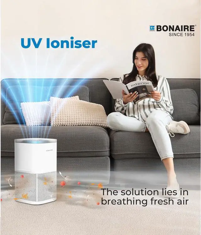 Alt view image 3 of 7 - Bonaire Air Purifier for Home Allergies, Pets Hair In Bedroom upto 1380 ft², 3-in-1 HEPA13 Filter, Sleep, Auto Mode, PM2.5, WiFi, Remove Dust Smoke Hair Pollen Pollutants Odor, 27db Quiet, White, A4S