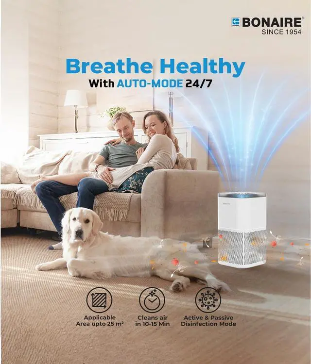 Alt view image 4 of 7 - Bonaire Air Purifier for Home Allergies, Pets Hair In Bedroom upto 1380 ft², 3-in-1 HEPA13 Filter, Sleep, Auto Mode, PM2.5, WiFi, Remove Dust Smoke Hair Pollen Pollutants Odor, 27db Quiet, White, A4S