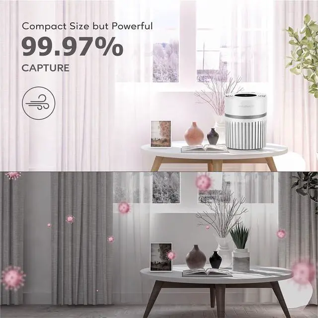 Alt view image 3 of 6 - MEGAWISE EPI810 Air Purifier for Small Rooms | Captures Dust, Smoke, Pet Hair | Ideal for Home, Office, Bedroom (White)