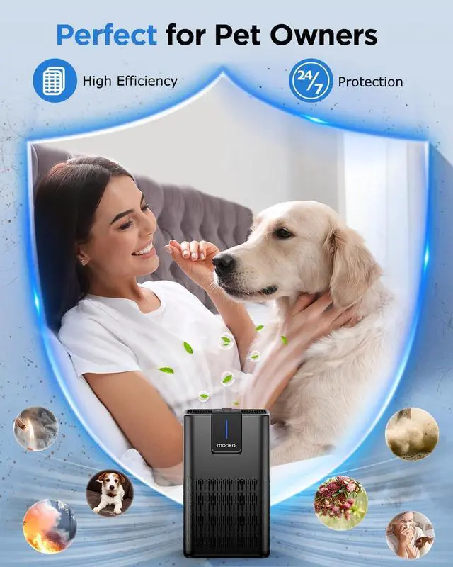 Alt view image 6 of 7 - Air Purifiers for Home Large Room Up to 1250 Ft²,MOOKA H13 HEPA Air Purifier for Pets Dust Odor Smoke,Aromatherapy Function,Air Cleaner with 15dB Quiet Sleep Mode for Bedroom Office Living Room,Black