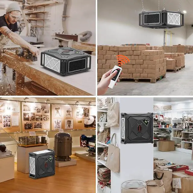 Alt view image 6 of 7 - Abestorm 270 Degree Intake Air Filtration System, 780 CFM Workshop Hanging Dust Collector with Remote Control, Ceiling Mounted for Woodworking Shops and Garage, 2-speed Adjustment, DecDust 780