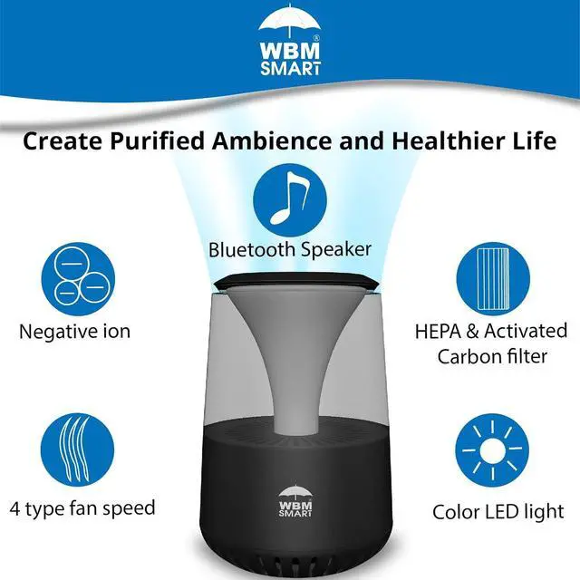 Alt view image 2 of 7 - Hepa Air Purifier, with Bluetooth Speaker, Black
