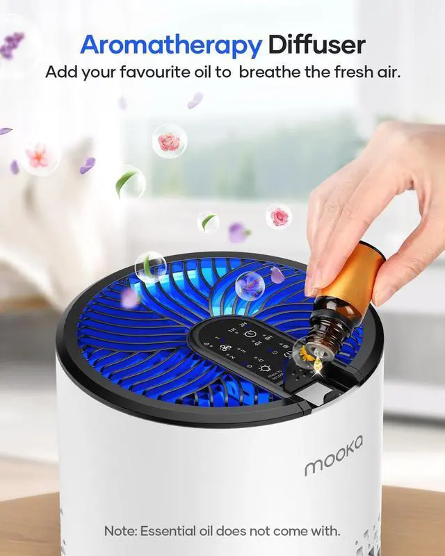 Alt view image 5 of 7 - Air Purifiers for Bedroom Home, MOOKA HEPA Air Purifier for Home Pets with Fragrance Sponge for Smoke Dust Pollen Dander Odor, Small Air Cleaner with Sleep Mode Night Light Timer, KJ067L, White
