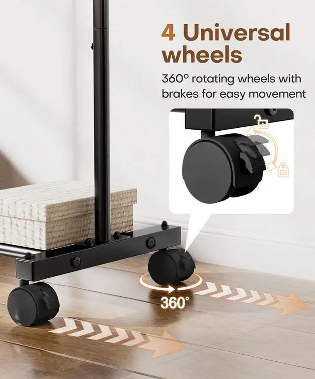 Alt view image 5 of 7 - Homde Heavy Duty Clothes Rack: 120lb Standing Garment Storage for Indoor - Rolling Hanging Rod for Bedroom Laundry Room - Coat Dress Organizer on Wheels with luggage shelf (Black32")