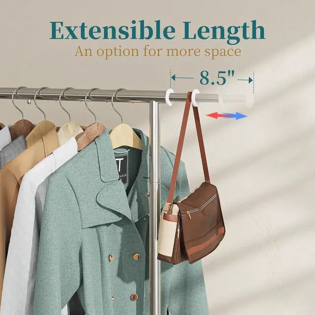 Alt view image 3 of 7 - Simple Trending Standard Rod Clothing Garment Rack, Rolling Clothes Organizer on Wheels for Hanging Clothes, Chrome