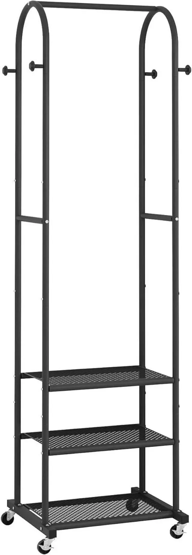 Alt view image 2 of 6 - Heavy Duty Clothing Rack with Wheels,Modern Garment Rack with 3 Metal Shelves, 71.8Inches Display Rack for Hanging Clothes, Hanging Rod for Small Space,Black