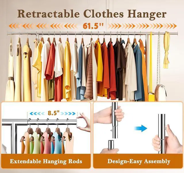 Alt view image 3 of 7 - Simple Trending Heavy Duty Clothing Clothes Rack with Wheels for Hanging, Metal Rolling Garment Rack Organizer Load 500 LBS, Chrome