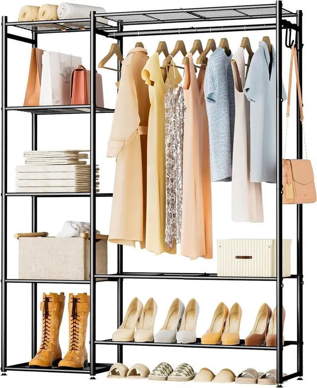 Main image of Wardrobe Closet, Portable Clothing Rack for Hanging Clothes, Free Standing Closet Organizers and Storage System with 4 Tiers Shelves for Cloakroom Bedroom, Black