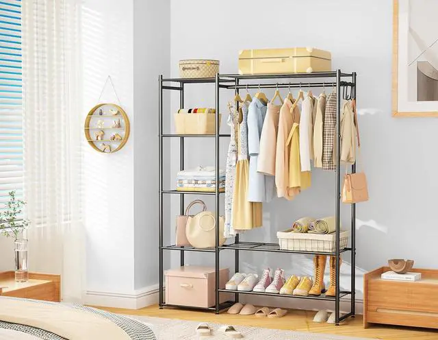 Alt view image 2 of 7 - Wardrobe Closet, Portable Clothing Rack for Hanging Clothes, Free Standing Closet Organizers and Storage System with 4 Tiers Shelves for Cloakroom Bedroom, Black