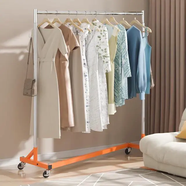Alt view image 2 of 7 - VEVOR Z Rack, 300 lbs Industrial Grade Z Base Garment Rack, 24" x 63" x 71" Clothes Rack, Sturdy Steel Heavy Duty Clothing Rack w/Lockable Casters for Home Garment Store Orange