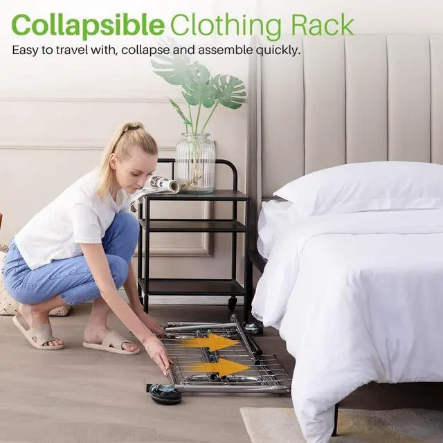 Alt view image 7 of 7 - HOKEEPER Clothing Garment Rack Capacity 525LBS Clothing Racks on Wheels Rolling Clothes Rack for Hanging Clothes Heavy Duty Collapsible Commercial