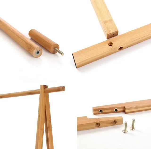 Alt view image 4 of 7 - Finnhomy Bamboo Clothes Rack Portable Extra Large Garment Rack 2-Tire Storage Box Shelves For Entryway and Bed Room Patented Design