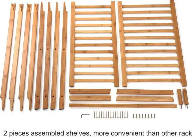 Alt view image 7 of 7 - Finnhomy Bamboo Clothes Rack Portable Extra Large Garment Rack 2-Tire Storage Box Shelves For Entryway and Bed Room Patented Design