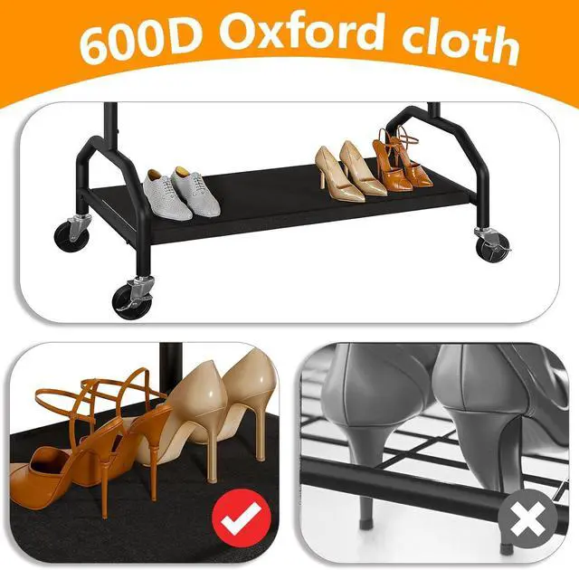 Alt view image 7 of 7 - Clothes Rack Double Hanging Clothes Rack Clothing Rack Garment Rack 130LBS Capacity 34.5" W X15.8 D X 79" H Rolling Clothes Racks with Bottom Shelf