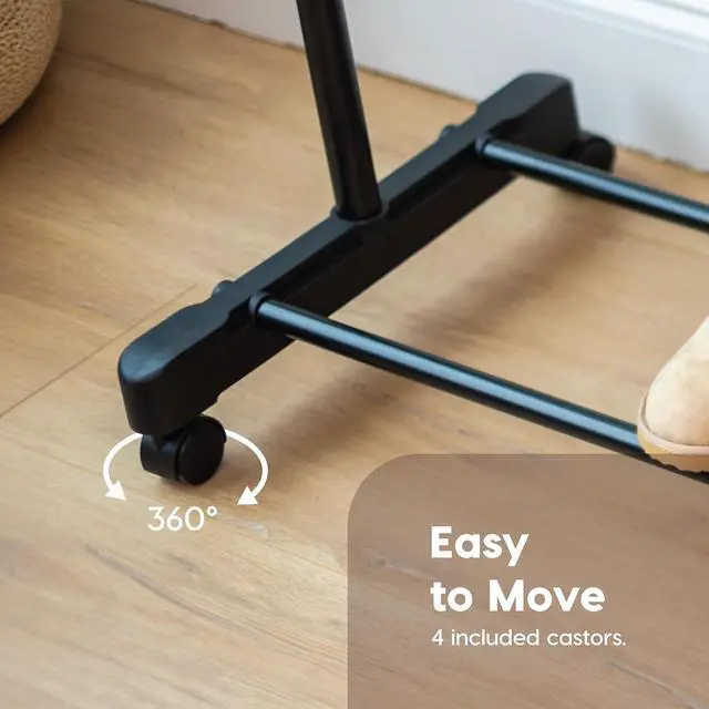 Alt view image 5 of 7 - IRIS USA Clothes Rack, Portable Single-Rod Height Adjustable with Lockable Wheels, Rolling Garment Rack, Single Rod Wardrobe Rack, Easy Assemble, for Clothes, Belts, Shoes, and Bags