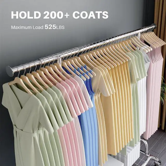 Alt view image 2 of 7 - HOKEEPER Clothing Garment Rack Capacity 525LBS Clothing Racks on Wheels Rolling Clothes Rack for Hanging Clothes Heavy Duty Collapsible Commercial
