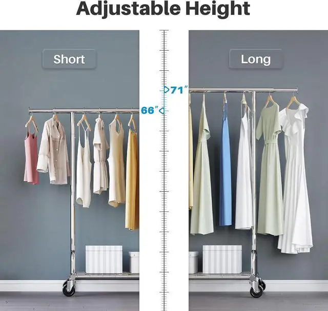 Alt view image 4 of 7 - HOKEEPER Clothing Garment Rack Capacity 525LBS Clothing Racks on Wheels Rolling Clothes Rack for Hanging Clothes Heavy Duty Collapsible Commercial