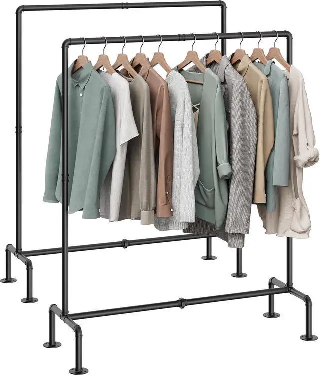 Main image of OROPY Industrial Pipe Clothing Rack Free Standing Set of 2, Heavy Duty Detachable Clothes Rack with 4 Stable Feet for Garment Storage Display, Black