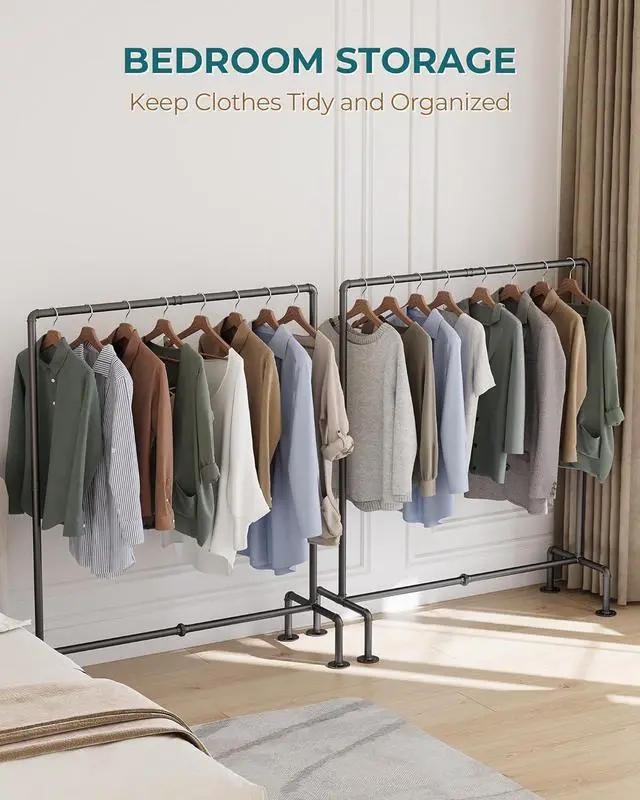 Alt view image 4 of 7 - OROPY Industrial Pipe Clothing Rack Free Standing Set of 2, Heavy Duty Detachable Clothes Rack with 4 Stable Feet for Garment Storage Display, Black