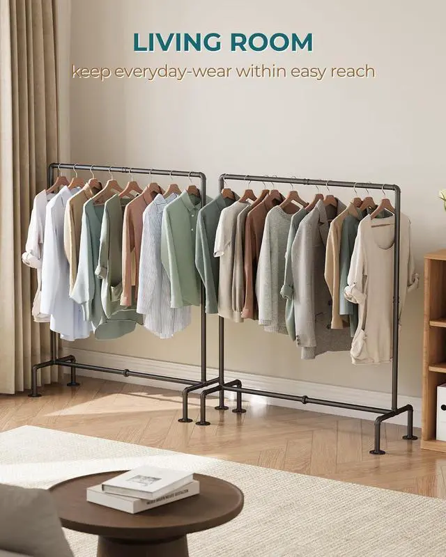 Alt view image 5 of 7 - OROPY Industrial Pipe Clothing Rack Free Standing Set of 2, Heavy Duty Detachable Clothes Rack with 4 Stable Feet for Garment Storage Display, Black