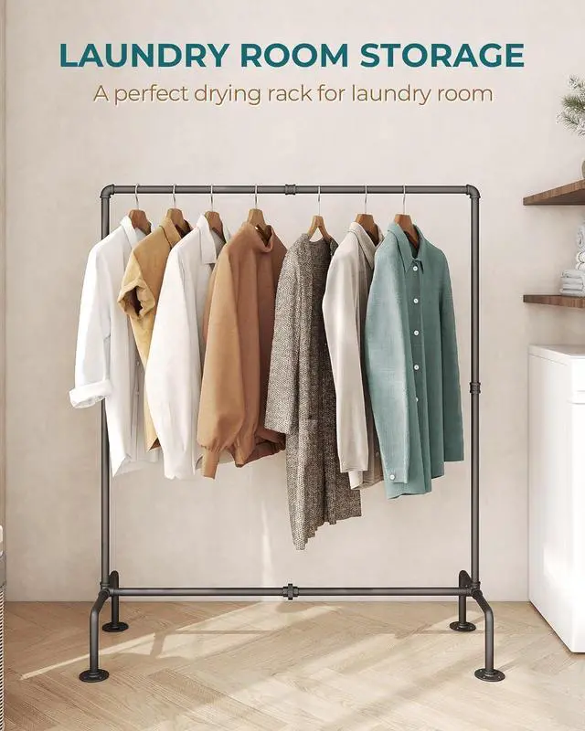 Alt view image 6 of 7 - OROPY Industrial Pipe Clothing Rack Free Standing Set of 2, Heavy Duty Detachable Clothes Rack with 4 Stable Feet for Garment Storage Display, Black