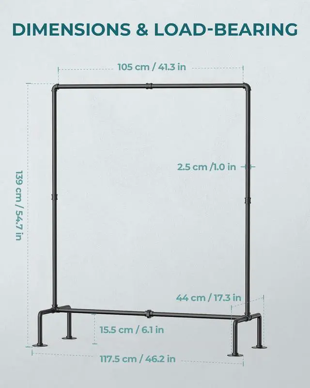 Alt view image 7 of 7 - OROPY Industrial Pipe Clothing Rack Free Standing Set of 2, Heavy Duty Detachable Clothes Rack with 4 Stable Feet for Garment Storage Display, Black