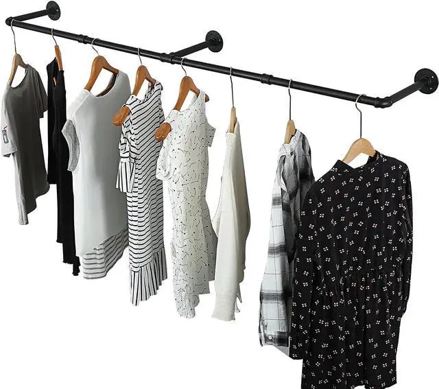 Main image of 72inch Industrial Pipe Clothes Rack Wall Mount For Hanging Rod Bar for Laundry Room, Closet Rod& Plant Hanger Up to Max Load 135Lb Black (72inch(1 Pack))