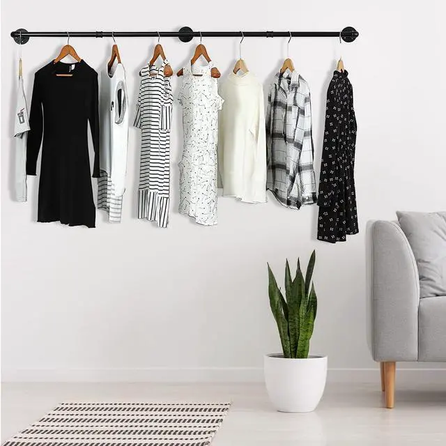 Alt view image 3 of 7 - 72inch Industrial Pipe Clothes Rack Wall Mount For Hanging Rod Bar for Laundry Room, Closet Rod& Plant Hanger Up to Max Load 135Lb Black (72inch(1 Pack))