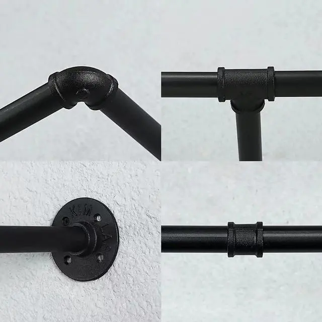 Alt view image 7 of 7 - 72inch Industrial Pipe Clothes Rack Wall Mount For Hanging Rod Bar for Laundry Room, Closet Rod& Plant Hanger Up to Max Load 135Lb Black (72inch(1 Pack))