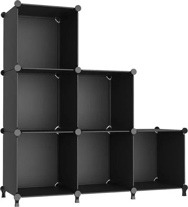 Main image of AWTATOS Cube Storage Organizer, Storage Cubes Shelves Bookshelf, 6 Cube Closet Organizers and Storage, DIY Stackable Plastic Clothes Organizer Shelving for Bedroom, Home, Black